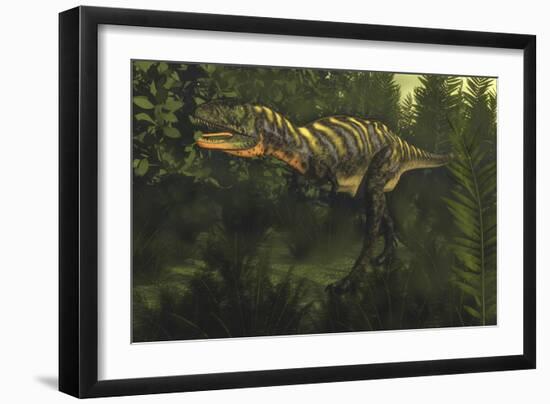 Aucasaurus Dinosaur Walking Amongst Lush Foliage-Stocktrek Images-Framed Art Print