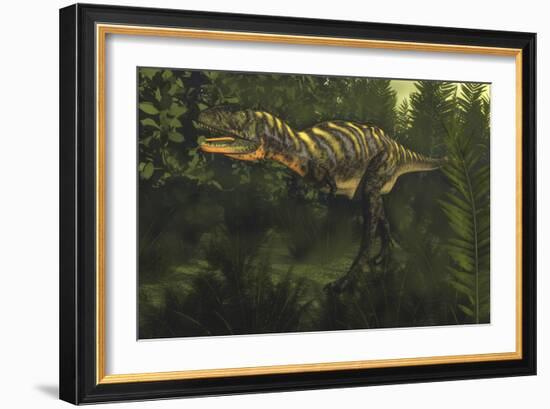 Aucasaurus Dinosaur Walking Amongst Lush Foliage-Stocktrek Images-Framed Art Print
