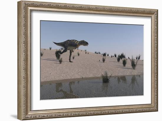 Aucasaurus Running Along the Shore-null-Framed Art Print