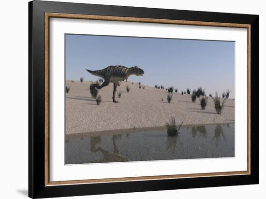 Aucasaurus Running Along the Shore-null-Framed Art Print