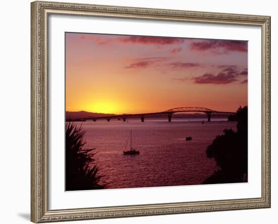 Auckland Harbour Bridge and Waitemata Harbour at Dusk, New Zealand-David Wall-Framed Photographic Print