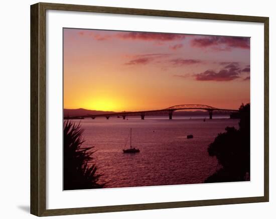 Auckland Harbour Bridge and Waitemata Harbour at Dusk, New Zealand-David Wall-Framed Photographic Print