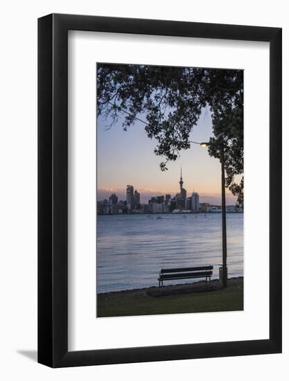 Auckland Skyline at Night Seen from Bayswater, Auckland, North Island, New Zealand, Pacific-Matthew Williams-Ellis-Framed Photographic Print