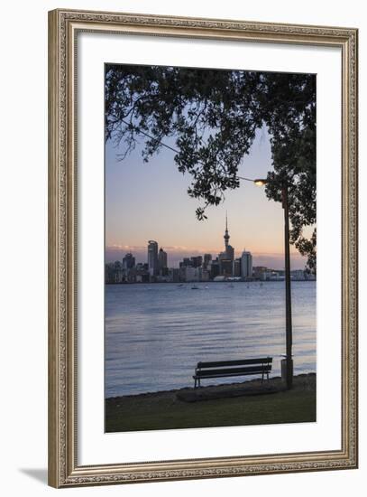 Auckland Skyline at Night Seen from Bayswater, Auckland, North Island, New Zealand, Pacific-Matthew Williams-Ellis-Framed Photographic Print