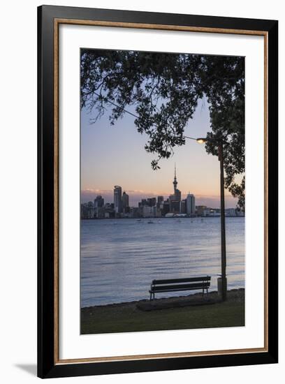 Auckland Skyline at Night Seen from Bayswater, Auckland, North Island, New Zealand, Pacific-Matthew Williams-Ellis-Framed Photographic Print