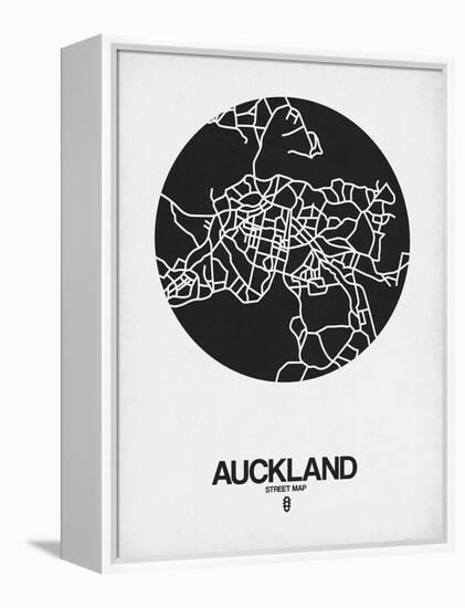 Auckland Street Map Black on White-NaxArt-Framed Stretched Canvas