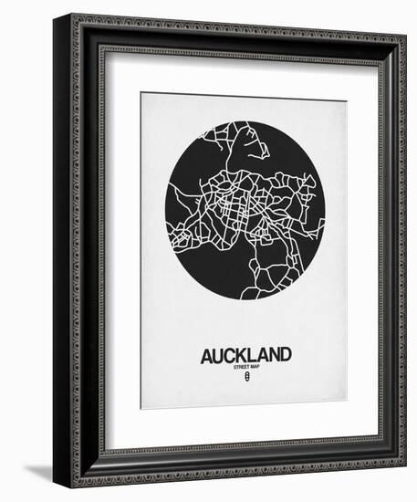 Auckland Street Map Black on White-NaxArt-Framed Art Print