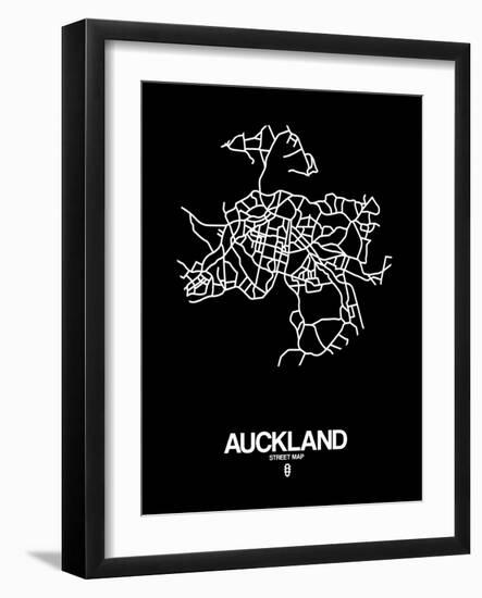 Auckland Street Map Black-NaxArt-Framed Art Print