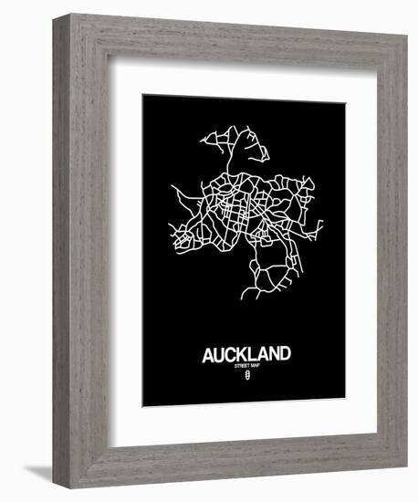 Auckland Street Map Black-NaxArt-Framed Art Print