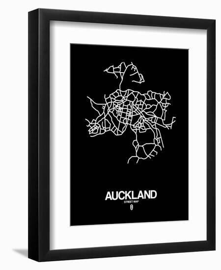 Auckland Street Map Black-NaxArt-Framed Art Print