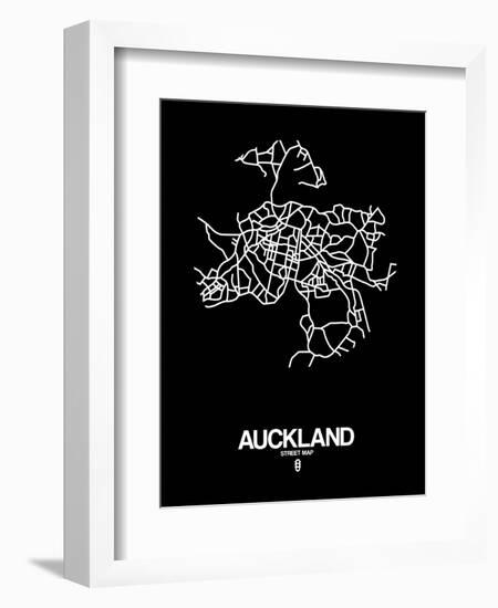 Auckland Street Map Black-NaxArt-Framed Art Print