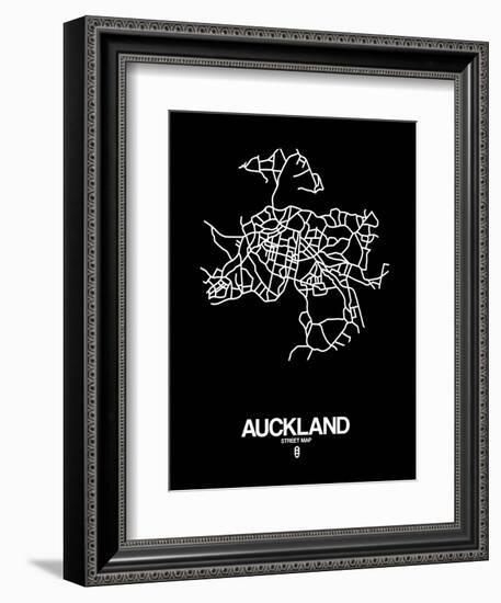 Auckland Street Map Black-NaxArt-Framed Art Print