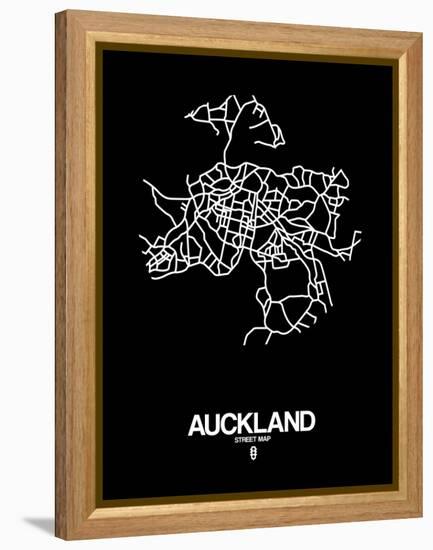 Auckland Street Map Black-NaxArt-Framed Stretched Canvas