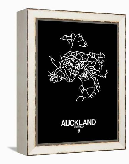 Auckland Street Map Black-NaxArt-Framed Stretched Canvas