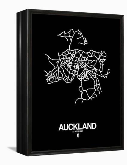 Auckland Street Map Black-NaxArt-Framed Stretched Canvas