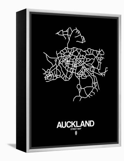Auckland Street Map Black-NaxArt-Framed Stretched Canvas