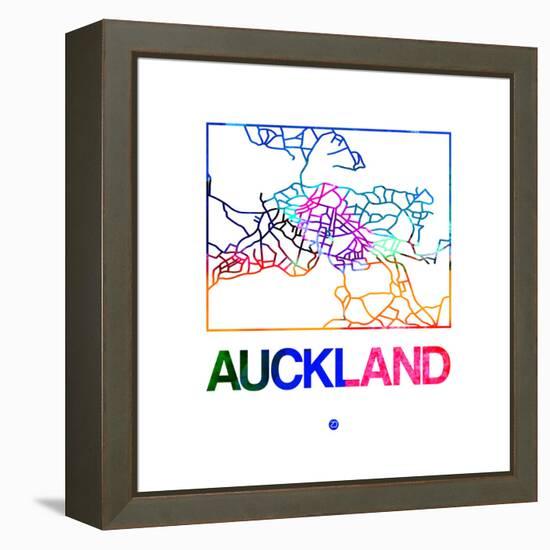 Auckland Watercolor Street Map-NaxArt-Framed Stretched Canvas