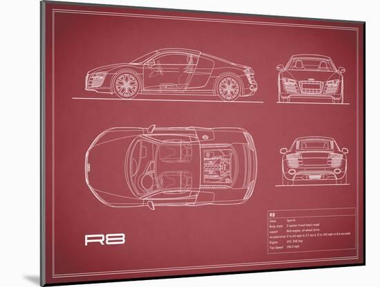 Audi R8 V10-Maroon-Mark Rogan-Mounted Art Print