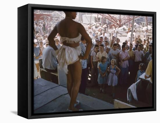 Audience Gathers to Watch a Dancer in a Two-Piece Costume at the Iowa State Fair, 1955-John Dominis-Framed Premier Image Canvas