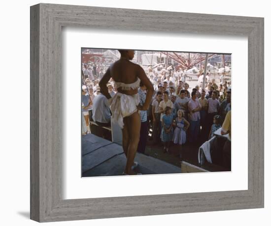 Audience Gathers to Watch a Dancer in a Two-Piece Costume at the Iowa State Fair, 1955-John Dominis-Framed Photographic Print