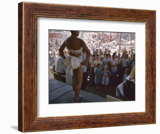 Audience Gathers to Watch a Dancer in a Two-Piece Costume at the Iowa State Fair, 1955-John Dominis-Framed Photographic Print