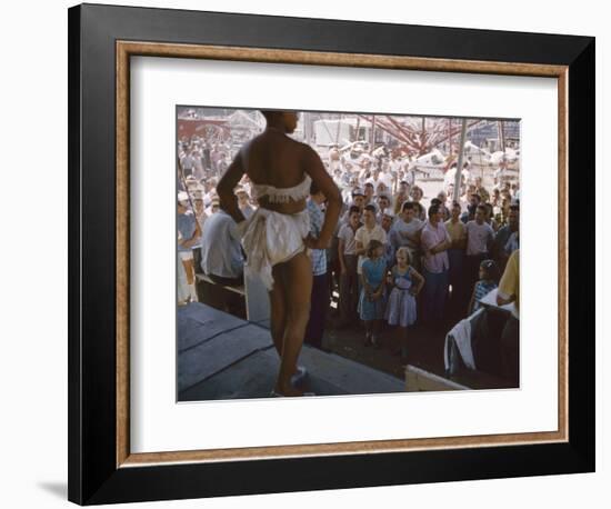 Audience Gathers to Watch a Dancer in a Two-Piece Costume at the Iowa State Fair, 1955-John Dominis-Framed Photographic Print