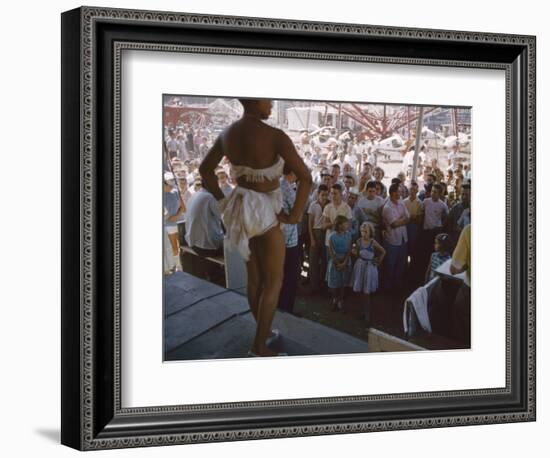 Audience Gathers to Watch a Dancer in a Two-Piece Costume at the Iowa State Fair, 1955-John Dominis-Framed Photographic Print