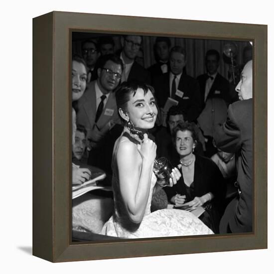 Audrey Hepburn, 1953. 26th Annual Academy Awards, Best Actress for "Roman Holiday"-null-Framed Premier Image Canvas