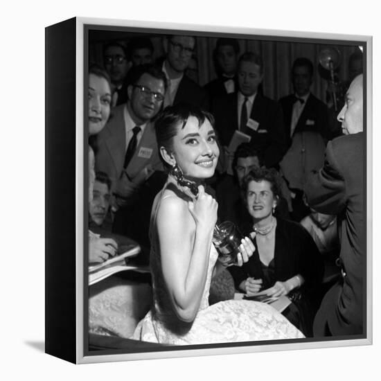 Audrey Hepburn, 1953. 26th Annual Academy Awards, Best Actress for "Roman Holiday"-null-Framed Premier Image Canvas