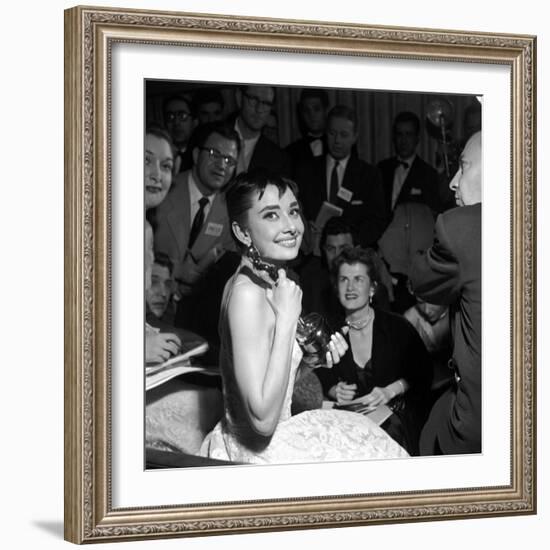 Audrey Hepburn, 1953. 26th Annual Academy Awards, Best Actress for "Roman Holiday"-null-Framed Photographic Print