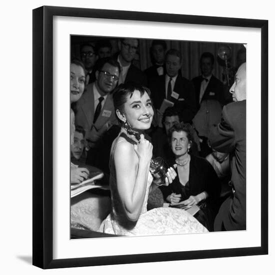 Audrey Hepburn, 1953. 26th Annual Academy Awards, Best Actress for "Roman Holiday"-null-Framed Photographic Print