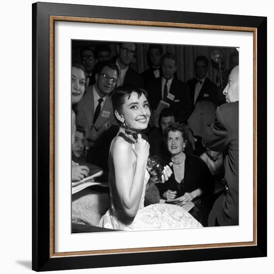 Audrey Hepburn, 1953. 26th Annual Academy Awards, Best Actress for "Roman Holiday"-null-Framed Photographic Print