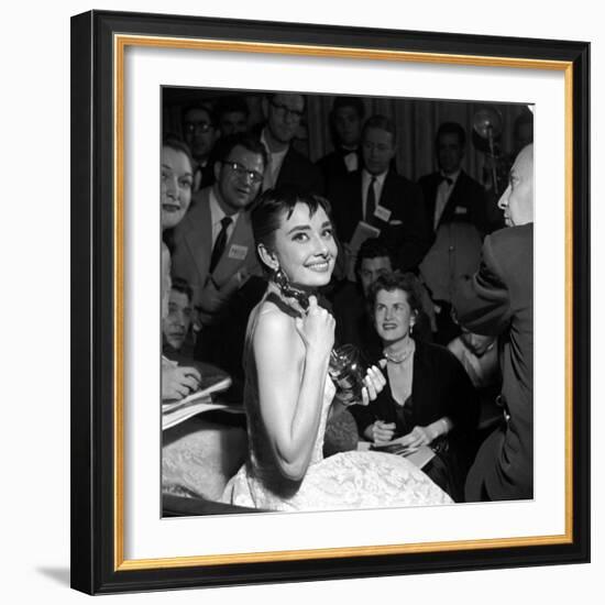 Audrey Hepburn, 1953. 26th Annual Academy Awards, Best Actress for "Roman Holiday"-null-Framed Photographic Print