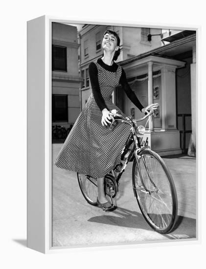 Audrey Hepburn on Set of Film Sabrina 1954 (Dress by Givenchy)-null-Framed Stretched Canvas