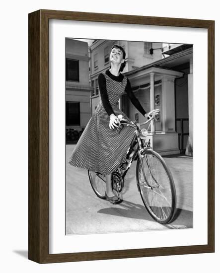 Audrey Hepburn on Set of Film Sabrina 1954 (Dress by Givenchy)-null-Framed Photo