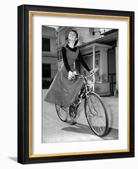 Audrey Hepburn on Set of Film Sabrina 1954 (Dress by Givenchy)-null-Framed Photo