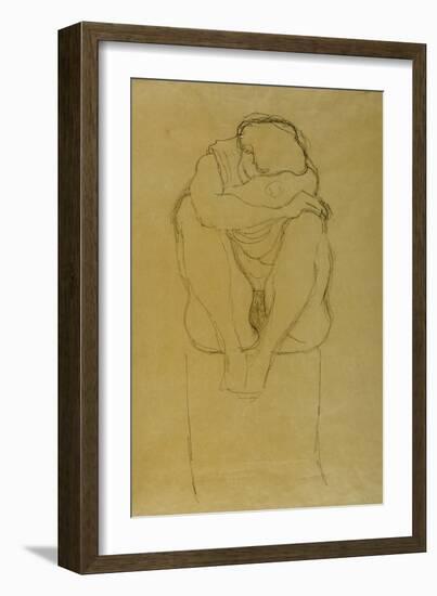 Auf Postament Kauernder Halbakt-Gustav Klimt-Framed Giclee Print