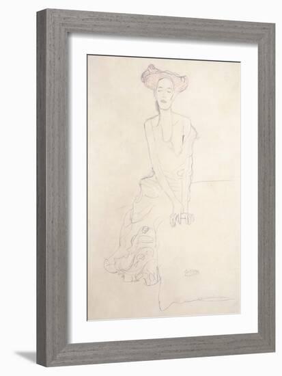 Aug Ruhubeit the Young Woman, Supporting Herself with Her Hands, 1908-Gustav Klimt-Framed Giclee Print