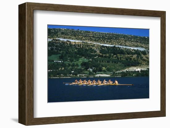 August 1960: U.S. Oar Crew Practicing on Lake Lugane, 1960 Rome Summer Olympic Games-James Whitmore-Framed Photographic Print