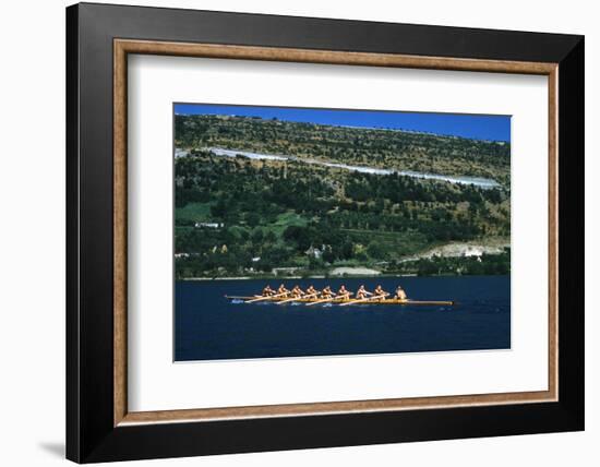 August 1960: U.S. Oar Crew Practicing on Lake Lugane, 1960 Rome Summer Olympic Games-James Whitmore-Framed Photographic Print