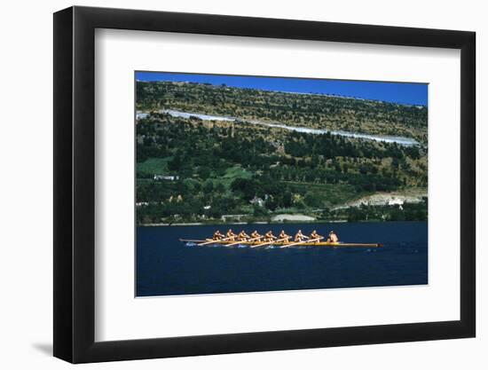 August 1960: U.S. Oar Crew Practicing on Lake Lugane, 1960 Rome Summer Olympic Games-James Whitmore-Framed Photographic Print