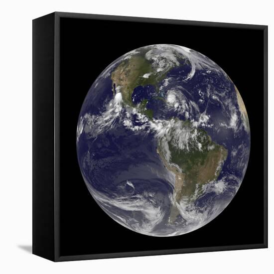 August 24, 2011 - Satellite View of the Full Earth with Hurricane Irene Visible over the Bahamas-Stocktrek Images-Framed Premier Image Canvas