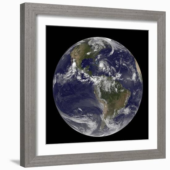 August 24, 2011 - Satellite View of the Full Earth with Hurricane Irene Visible over the Bahamas-Stocktrek Images-Framed Photographic Print