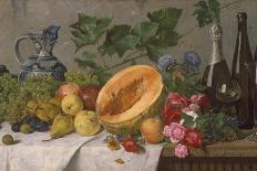 Still Life with Grapes, Pears, Apples and Melon, as Well as a Bottle of Wine-August Jernberg-Premier Image Canvas