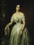 Portrait of a Lady Standing Three-Quarter Length Wearing a White Dress-August Schiott-Premier Image Canvas