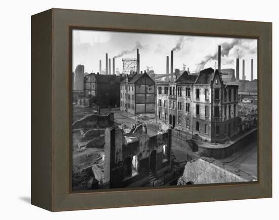 August Thyssen Steel Mill, Large Steel Works, Looming Smokily Behind Bomb-Ruined Town-Ralph Crane-Framed Premier Image Canvas