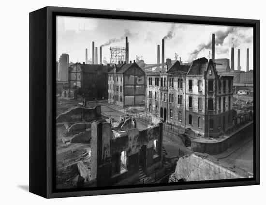 August Thyssen Steel Mill, Large Steel Works, Looming Smokily Behind Bomb-Ruined Town-Ralph Crane-Framed Premier Image Canvas