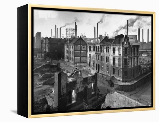 August Thyssen Steel Mill, Large Steel Works, Looming Smokily Behind Bomb-Ruined Town-Ralph Crane-Framed Premier Image Canvas