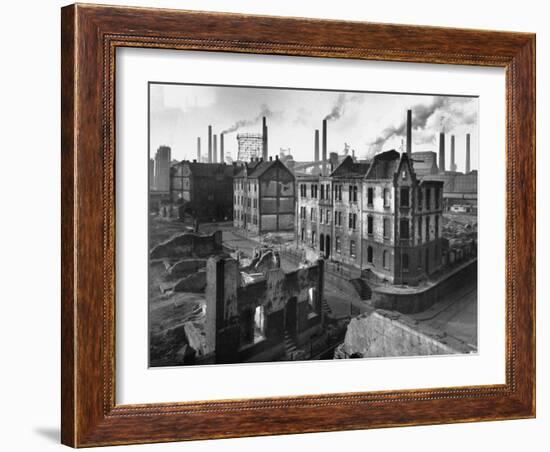 August Thyssen Steel Mill, Large Steel Works, Looming Smokily Behind Bomb-Ruined Town-Ralph Crane-Framed Premium Photographic Print