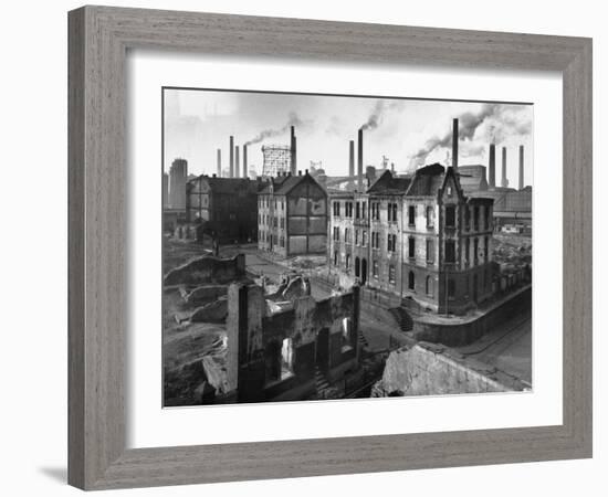 August Thyssen Steel Mill, Large Steel Works, Looming Smokily Behind Bomb-Ruined Town-Ralph Crane-Framed Photographic Print